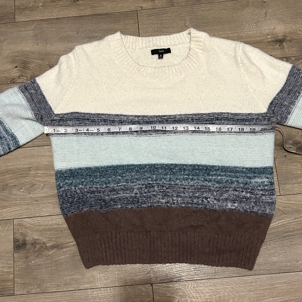 Fate Women's Striped Sweater in Cream, Blue, and Brown in EUC!! - Picture 6 of 10